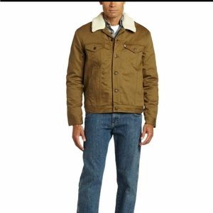 Levis Denim Trucker Jacket Mens Sz XXL Tan Sherpa Lining outdoor work winter